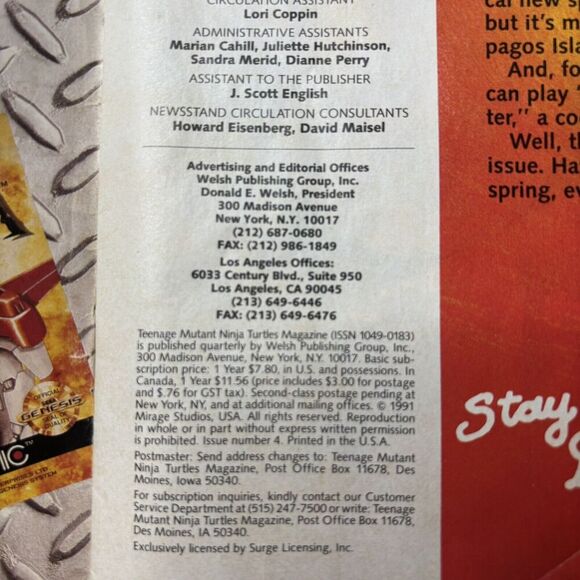 Vintage Teenage Mutant Ninja Turtles 1991 Magazine - Picture 4 of 6